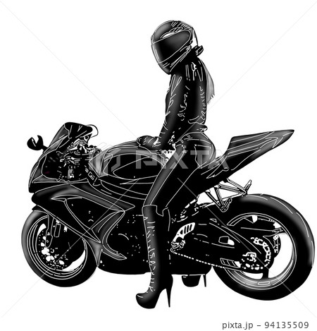 オートバイ バイク バイク女子 女性のイラスト素材 [94135509] - PIXTA