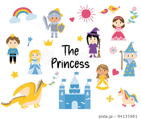cute princess cartoon set with fairy tale clipart element for decoration  94135961