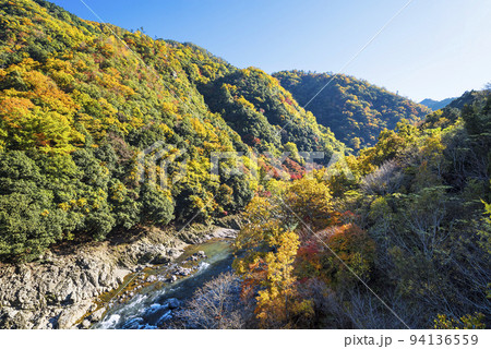保津峡駅から望む秋の保津峡 94136559