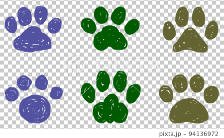 手で描いたような犬やネコの可愛い肉球イラスト 94136972