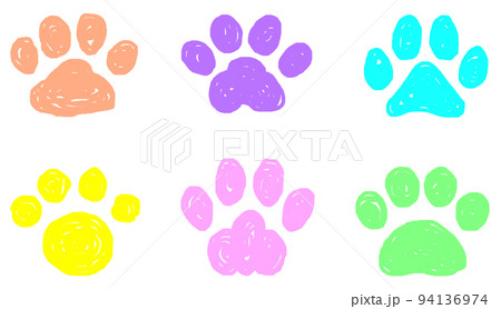 手で描いたような犬やネコの可愛い肉球イラストのイラスト素材