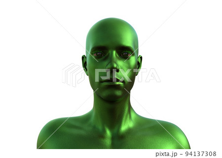 3D render. Portrait of a green bald man on a white background.  94137308