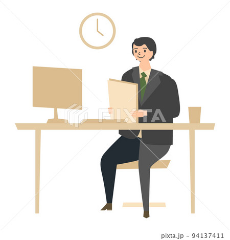 オフィスワークをする男性のイラスト オフィスワークをする男性のイラスト 94137411
