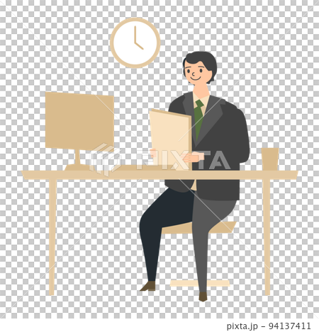 オフィスワークをする男性のイラスト オフィスワークをする男性のイラスト 94137411
