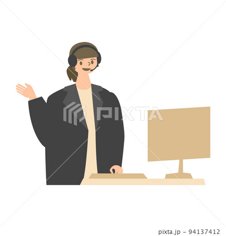 コールセンターで働く女性のイラスト コールセンターで働く女性のイラスト 94137412