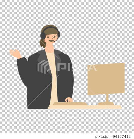 コールセンターで働く女性のイラスト コールセンターで働く女性のイラスト 94137412
