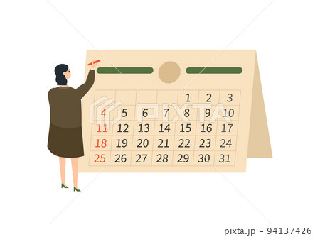 カレンダーに予定を記入する女性のイラスト 94137426