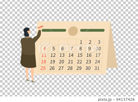 カレンダーに予定を記入する女性のイラスト 94137426