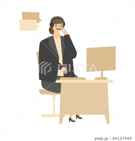 コールセンターで働く女性のイラスト 94137444