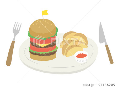 グルメバーガーの手描きイラストセット グルメバーガーの手描きイラストセット 94138205