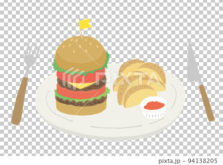 グルメバーガーの手描きイラストセット グルメバーガーの手描きイラストセット 94138205