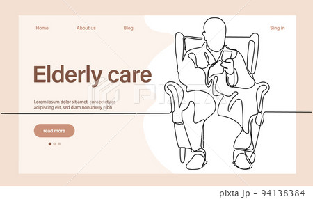 Programs for Seniors Landing Page Template. Elderly Health Care. Elderly care. Cartoon People Vector Illustration. 94138384