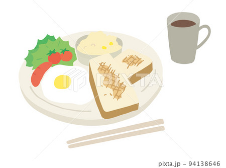 洋食朝ごはんの手描きイラストセット 94138646