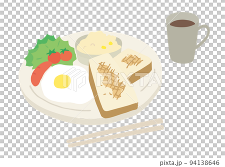 洋食朝ごはんの手描きイラストセット 94138646
