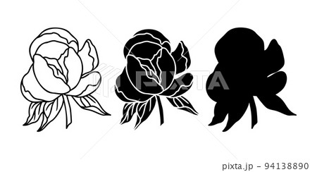 Vector Peonies SVG outline. Peonies Silhouette. One line Peony flower iilustration isolated on white background. 94138890