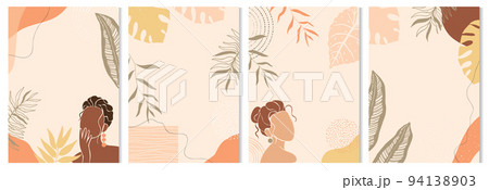 Social media template set. Minimal background for beauty hair salon with abstract portrait woman floral leaf vector. Social media template set. Minimal background for beauty hair salon with abstract portrait woman floral leaf vector. 94138903