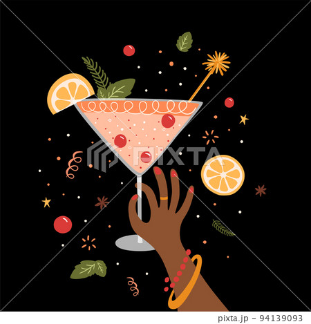 Martini cocktails, martini glass, Cheers girl. Champagne girl. Martini cocktail toasting with female hand New Year party celebration Girls party. Woman hand holds martini glass. Congrats Illustration. Martini cocktails, martini glass, Cheers girl. Champagne girl. Martini cocktail toasting with female hand New Year party celebration Girls party. Woman hand holds martini glass. Congrats Illustration. 94139093
