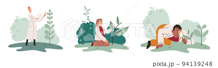 Scientist explores vegetable life and plants in nature. Biologists studying biological species 94139248