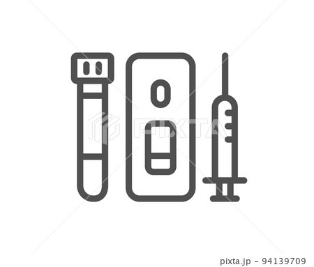 Vaccine syringe line icon. Coronavirus Blood and Saliva test sign. Vaccination symbol. Quality design element. Linear style blood and Saliva test icon. Editable stroke. Vector Vaccine syringe line icon. Coronavirus Blood and Saliva test sign. Vaccination symbol. Quality design element. Linear style blood and Saliva test icon. Editable stroke. Vector 94139709