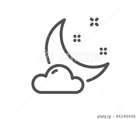 Night weather line icon. Moon with cloud sign. Sleep symbol. Quality design element. Linear style night weather icon. Editable stroke. Vector Night weather line icon. Moon with cloud sign. Sleep symbol. Quality design element. Linear style night weather icon. Editable stroke. Vector 94140436