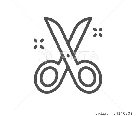 Scissors line icon. Cutting tool sign. Tailor utensil symbol. Quality design element. Linear style scissors icon. Editable stroke. Vector Scissors line icon. Cutting tool sign. Tailor utensil symbol. Quality design element. Linear style scissors icon. Editable stroke. Vector 94140502
