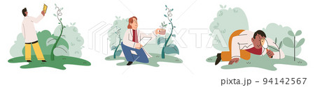 Scientist explores vegetable life and plants in nature. Biologists studying biological species 94142567