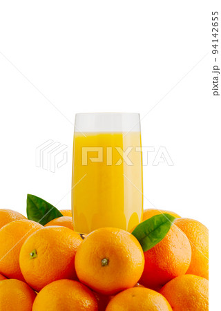 Fresh orange juice in glass orange fruits, isolated on white. Advertising concept. packing design 94142655