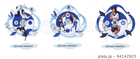 Zen and harmony metaphor, meditation practice. Balance, harmony and mindfulness concept. Calm person relaxing 94142925