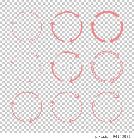 巴型の矢印のセット 回転、段階、プロセス、循環、繰り返し、サイクル - 3段階 94143981