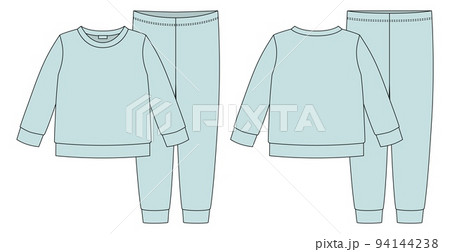 Apparel pajamas technical sketch. eggshell blue color. Childrens cotton sweatshirt and pants. Apparel pajamas technical sketch. eggshell blue color. Childrens cotton sweatshirt and pants. 94144238