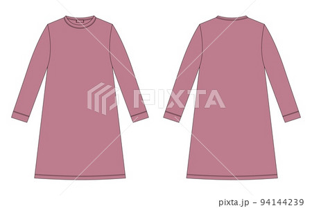 Nightdress technical sketch. Cotton chemise for children. Pudra color. Nightgown. 94144239