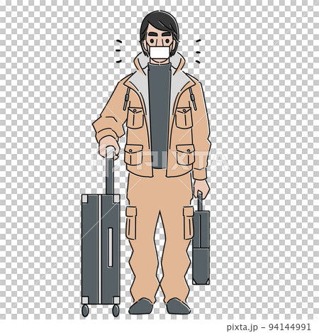 Inbound Asian man in work clothes wearing a mask Inbound Asian man in work clothes wearing a mask 94144991