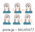 笑顔のストレートヘアの女性の上半身・斜め向きのイラストセット 94145477