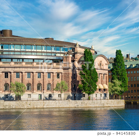 Riksdagshuset, the Swedish Parliament House, located on the island of Helgeandsholmen, Gamla Stan, Stockholm, Sweden 94145830