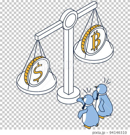 一隻想投資虛擬貨幣的企鵝的等距插圖 一隻想投資虛擬貨幣的企鵝的等距插圖 94146310