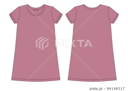Cotton chemise technical sketch. Pudra color. Nightdress for woman. 94146517