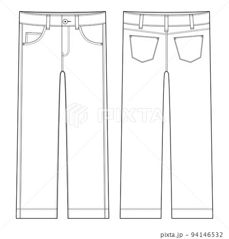 Children's classical jeans technical sketch. Denim casual clothes. Children's classical jeans technical sketch. Denim casual clothes. 94146532