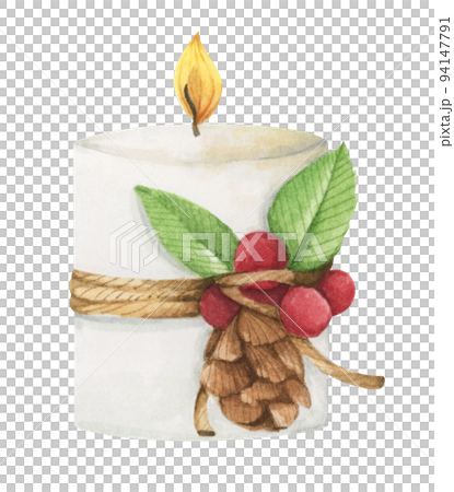 Lighting Christmas candle. Watercolor illustration. Lighting Christmas candle. Watercolor illustration. 94147791