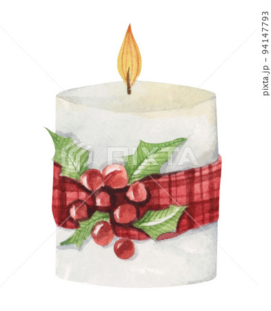 Lighting Christmas candle. Watercolor illustration. 94147793