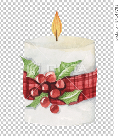 Lighting Christmas candle. Watercolor illustration. Lighting Christmas candle. Watercolor illustration. 94147793