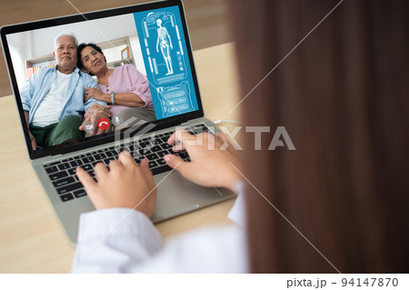 Doctor online video conference with the old elderly patient to monitor and ask for symptoms of the disease And giving advice and consultation of health care, telemedicine and telehealth concept. 94147870