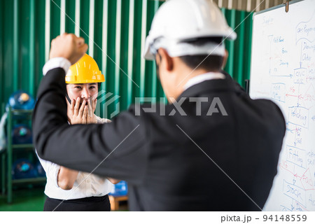 Scared female worker blame and shout by her bossy manager 94148559