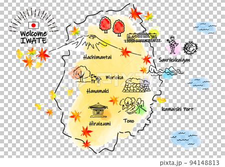 Autumn Iwate sightseeing spot simple line drawing illustration map 94148813