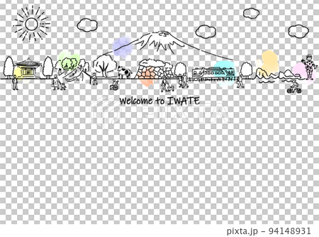 Simple line drawing illustration of the cityscape and people of tourist spots in Iwate Prefecture Simple line drawing illustration of the cityscape and people of tourist spots in Iwate Prefecture 94148931