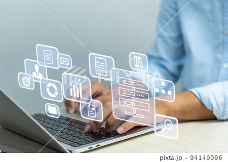 Digital transformation technology strategy. business processes and data customer service management information internet innovation concept. Digital transformation technology strategy. business processes and data customer service management information internet innovation concept. 94149096