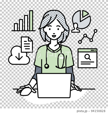 一名女護士在辦公桌前的電腦前進行研究、數據分析和撰寫報告 94150828