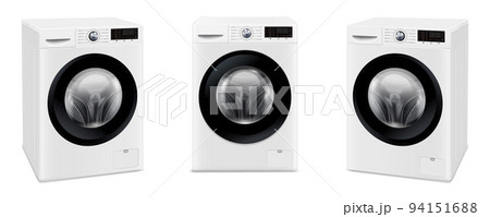 Set of washing machines isolated on white background. Front and perspective view. 94151688
