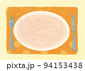 パステル風で、テーブルにランチョンマットにお皿とナイフとフォークの背景素材 94153438