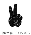 Sign Peace. Human hand, palm. Two fingers. Vector illustration 94153455