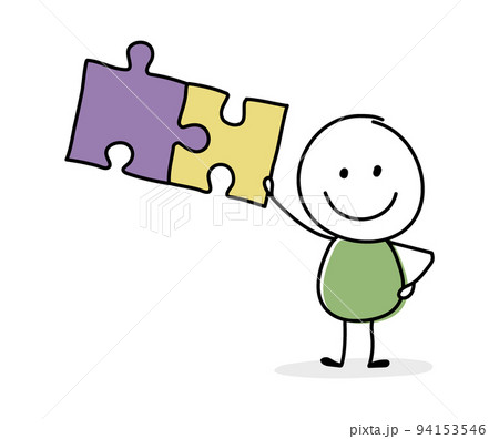 Funny stickman with puzzles. Business concept. Vector Funny stickman with puzzles. Business concept. Vector 94153546